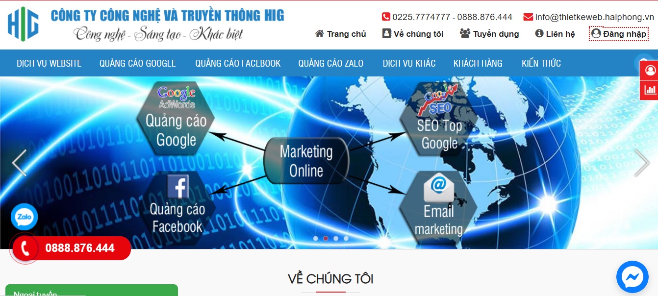 Công ty quảng cáo trực tuyến Thiết kế web Hải Phòng - HIG tại Huế