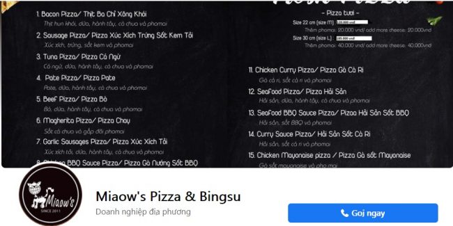 Thương hiệu bánh pizza ngon Miaow's Pizza & Bingsu