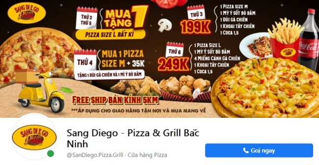 Thương hiệu bánh pizza ngon Sang Diego - Pizza & Grill Bắc Ninh